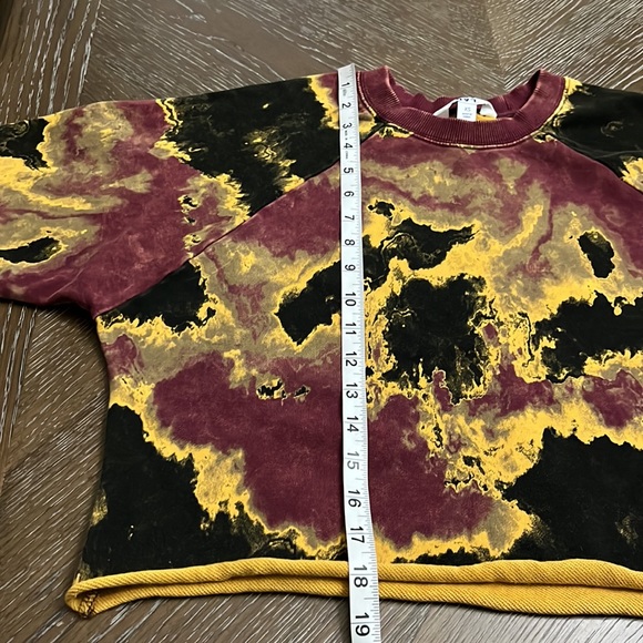 JoyLab maroon, black & gold terry French acid washed crop sweatshirt XS - Picture 16 of 17